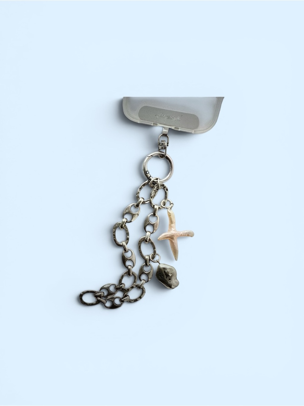 Free People Silver Chain Phone Charm with Pearl Cross